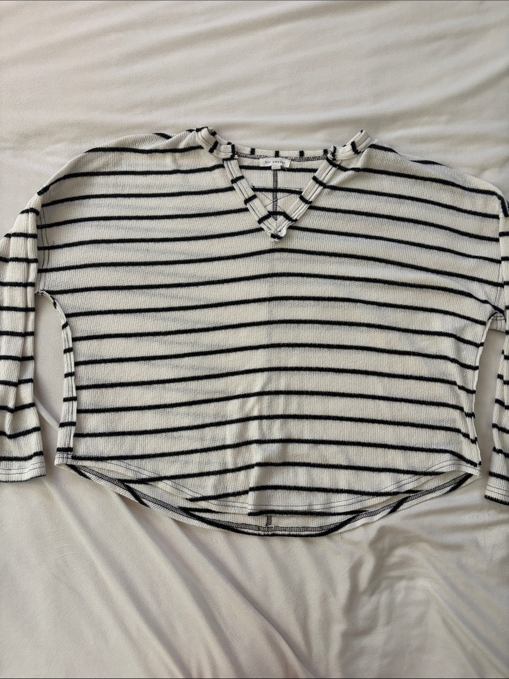 Blu Pepper White and Black Striped V-Neck Sweater Top